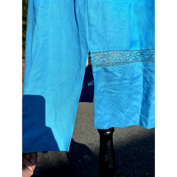 DressBarn Womens Blue 14W Dress Shirt Button Up Short Sleeve Padded Shoulder - Picture 4 of 16